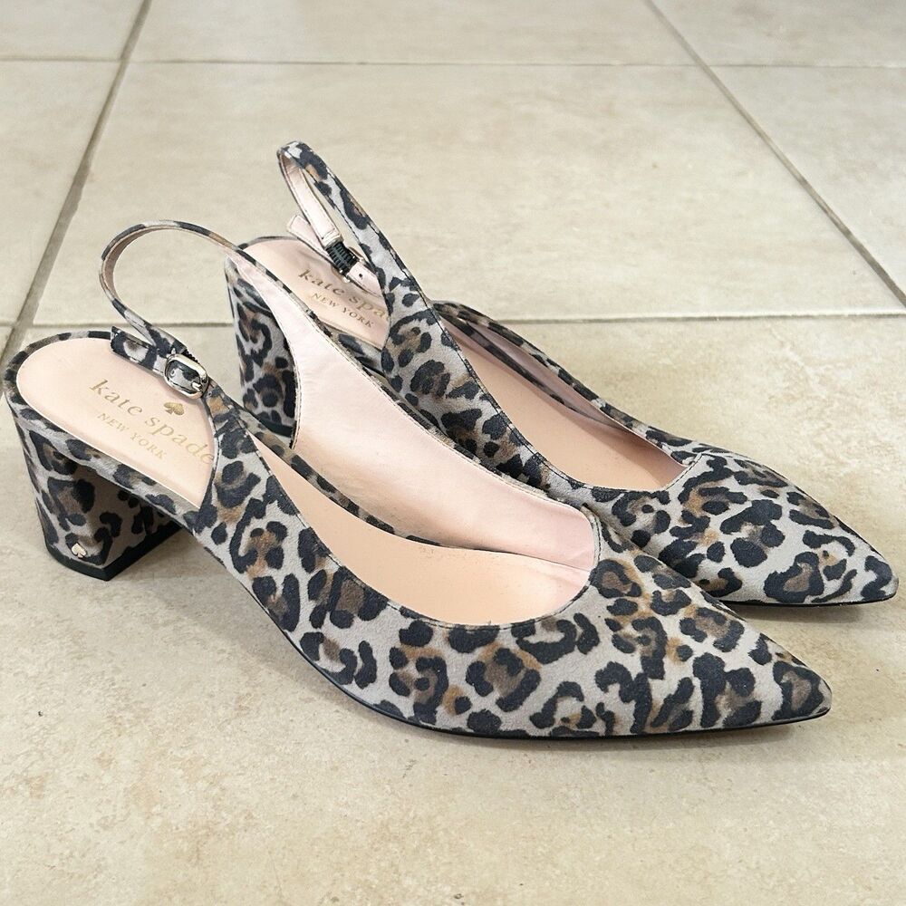 Kate Spade Leopard Print Suede Slingback Pump Low Block Heels Maximalist 8.5